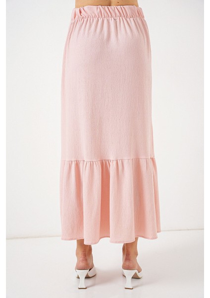 Kadın BDART Esnek Bel ile Dokulu Uzun Triko Etek Pink