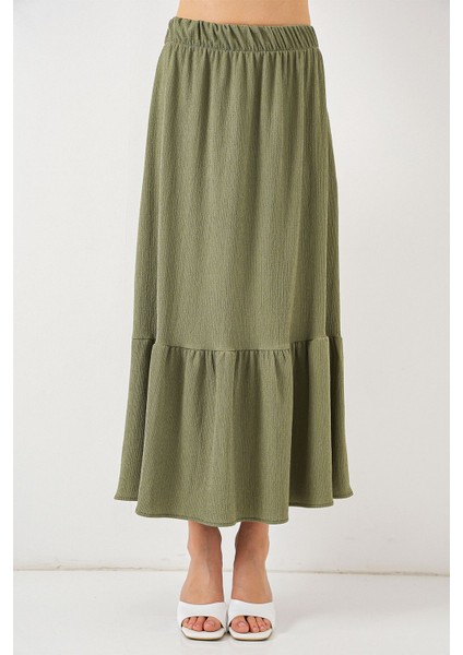 Kadın BDART Esnek Bel ile Dokulu Uzun Triko Etek Green