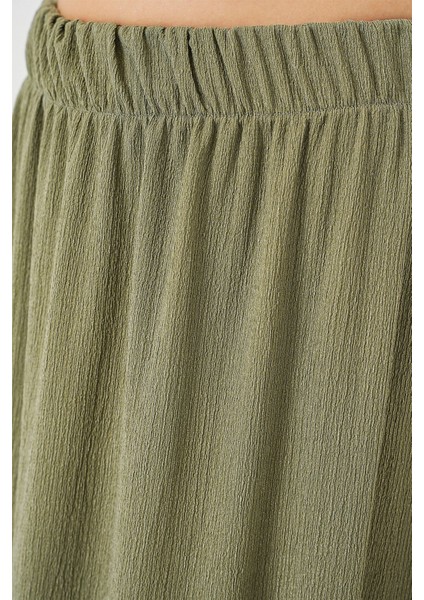 Kadın BDART Esnek Bel ile Dokulu Uzun Triko Etek Green