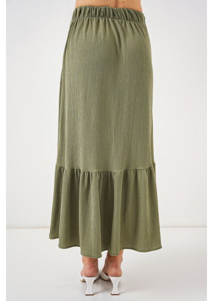 Kadın BDART Esnek Bel ile Dokulu Uzun Triko Etek Green