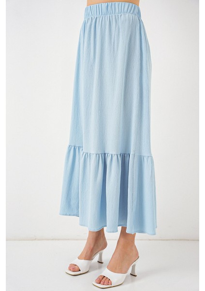 Kadın BDART Esnek Bel ile Dokulu Uzun Triko Etek Blue