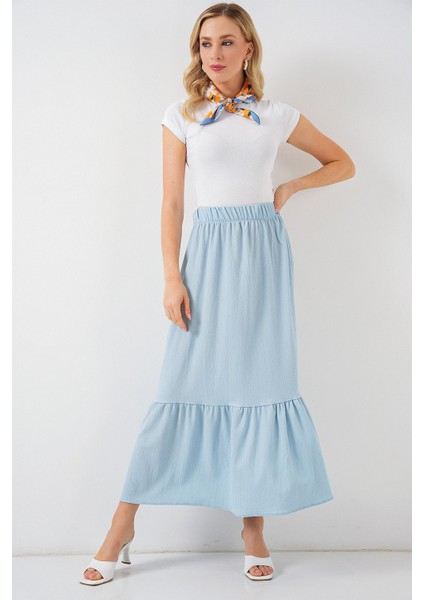 Kadın BDART Esnek Bel ile Dokulu Uzun Triko Etek Blue