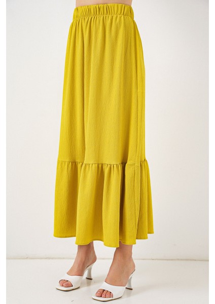 Kadın BDART Esnek Bel ile Dokulu Uzun Triko Etek Yellow