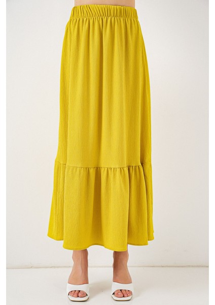 Kadın BDART Esnek Bel ile Dokulu Uzun Triko Etek Yellow