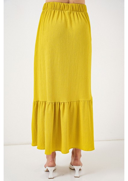 Kadın BDART Esnek Bel ile Dokulu Uzun Triko Etek Yellow