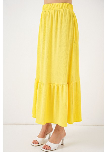 Kadın BDART Esnek Bel ile Dokulu Uzun Triko Etek Yellow