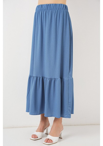 Kadın BDART Esnek Bel ile Dokulu Uzun Triko Etek Blue