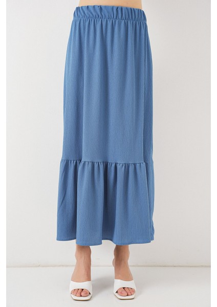 Kadın BDART Esnek Bel ile Dokulu Uzun Triko Etek Blue