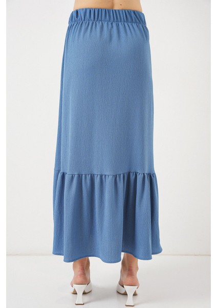 Kadın BDART Esnek Bel ile Dokulu Uzun Triko Etek Blue