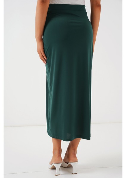Kadın BDART Elastik Bel Detaylı Fitilli Jersey Maxi Etek Zümrüt Yeşili