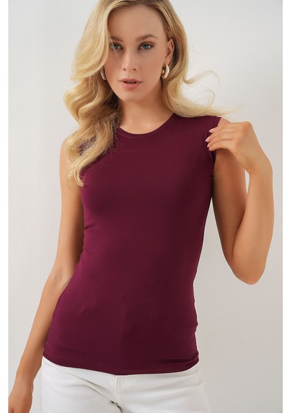 Kadın BDART Dik Yaka, Askısız, Fitilli Bodysuit Red