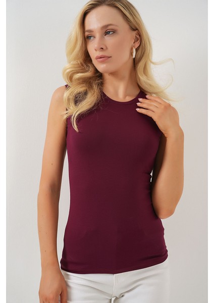 Kadın BDART Dik Yaka, Askısız, Fitilli Bodysuit Red