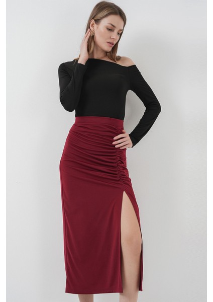 Kadın BDART Elastik Bel Detaylı Fitilli Jersey Maxi Etek Red