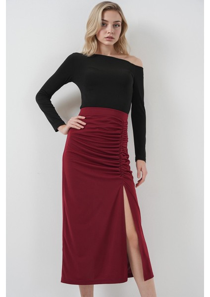 Kadın BDART Elastik Bel Detaylı Fitilli Jersey Maxi Etek Red