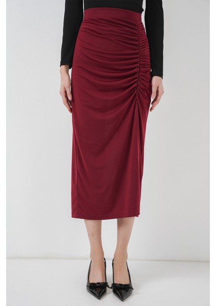 Kadın BDART Elastik Bel Detaylı Fitilli Jersey Maxi Etek Red