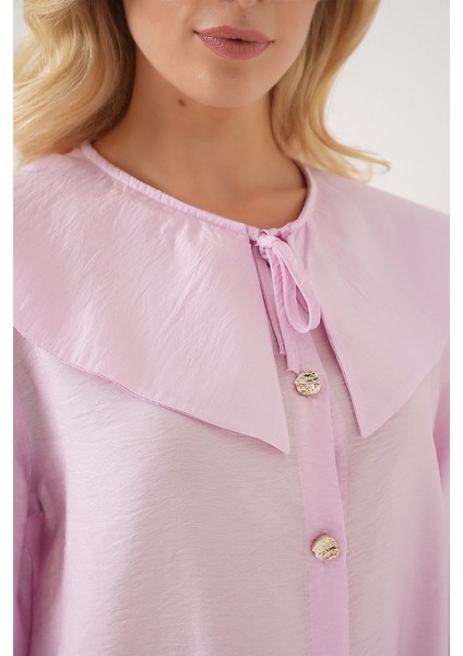 Kadın BDART Bebek Yaka ve Fiyonk Detaylı Uzun Bol Bluz Pink