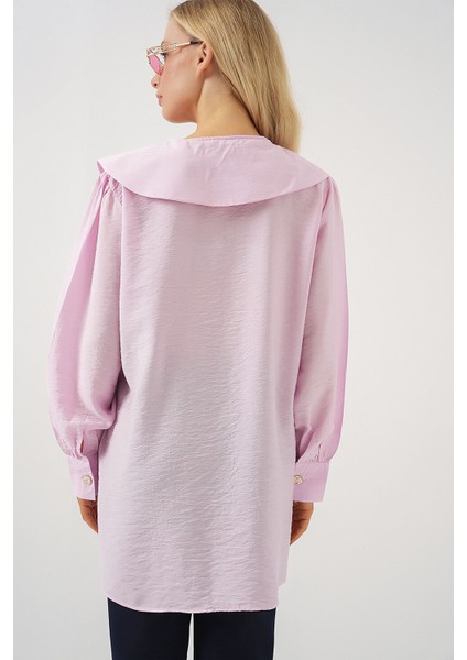 Kadın BDART Bebek Yaka ve Fiyonk Detaylı Uzun Bol Bluz Pink