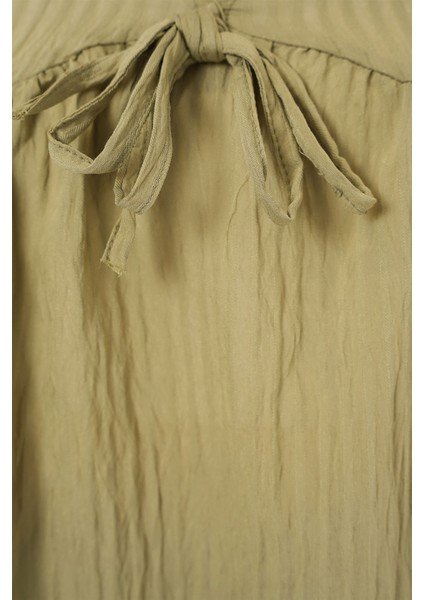 Kadın BDART Kemerli V Yaka Seersucker Bluz Green