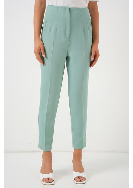 Kadın BDART Yüksek Bel Dar Kalıp Bilek Boy Krep Pantolon Nane Yeşili