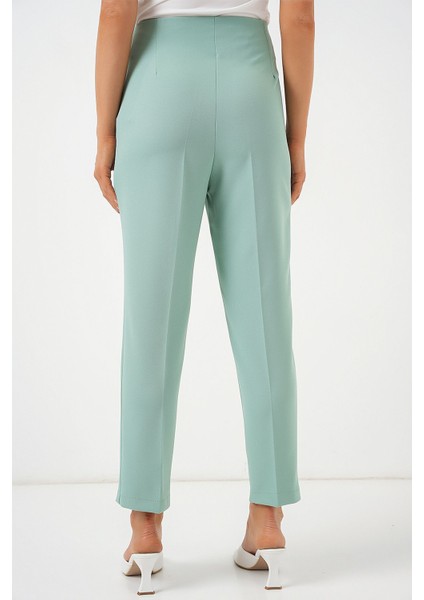 Kadın BDART Yüksek Bel Dar Kalıp Bilek Boy Krep Pantolon Nane Yeşili