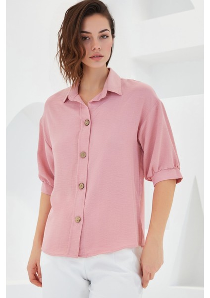 Kadın BDART Düğme Kapamalı Oversize Krep Gömlek Karanfil Pembesi indirimleri