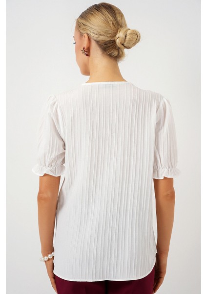 Kadın BDART Dokulu V Yaka Bluz White