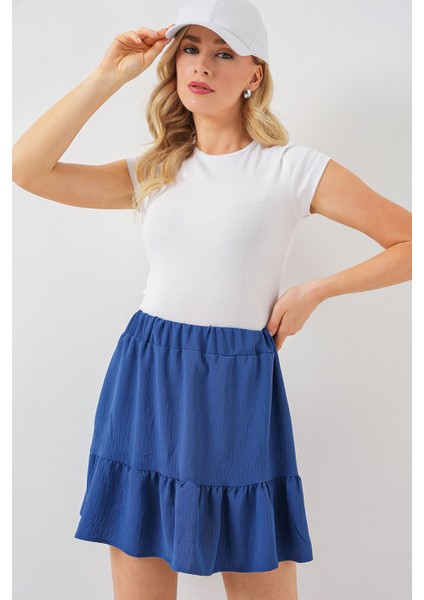 Kadın BDART Astarlı Dokulu Mini Etek Lacivert