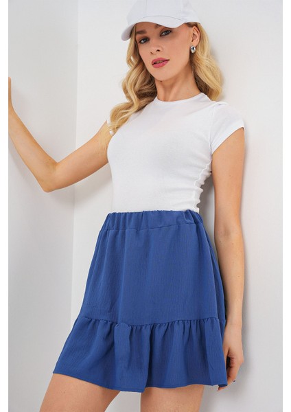 Kadın BDART Astarlı Dokulu Mini Etek Lacivert