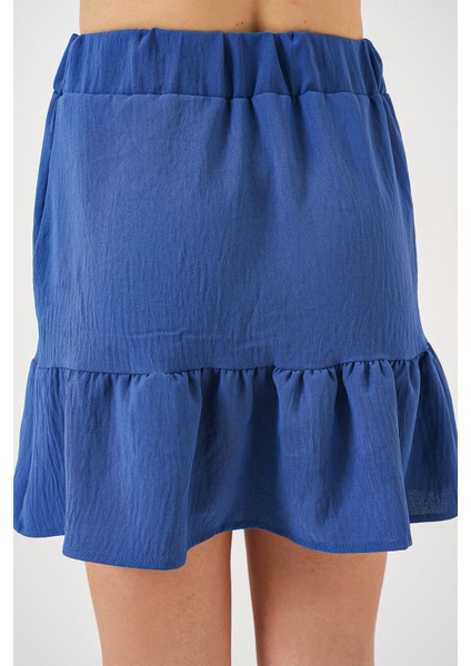 Kadın BDART Astarlı Dokulu Mini Etek Lacivert