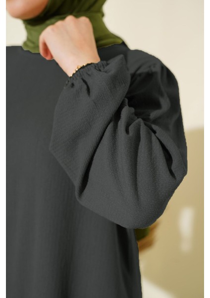 Kadın BDART Dokulu Uzun Kollu Tunik ve Geniş Paça Pantolon Seti Kömür Grisi