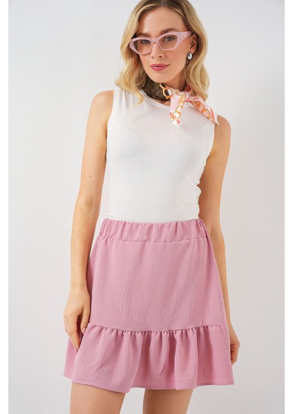 Kadın BDART Astarlı Dokulu Mini Etek Pink