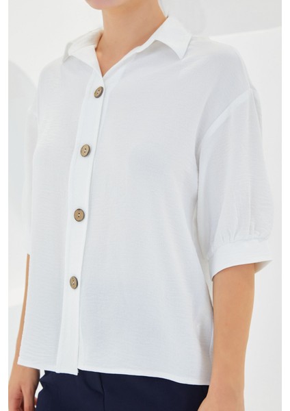 Kadın BDART Düğme Kapamalı Oversize Krep Gömlek White