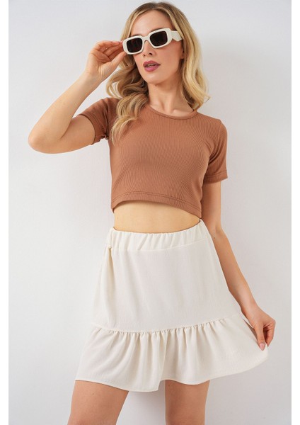 Kadın BDART Astarlı Dokulu Mini Etek Natural