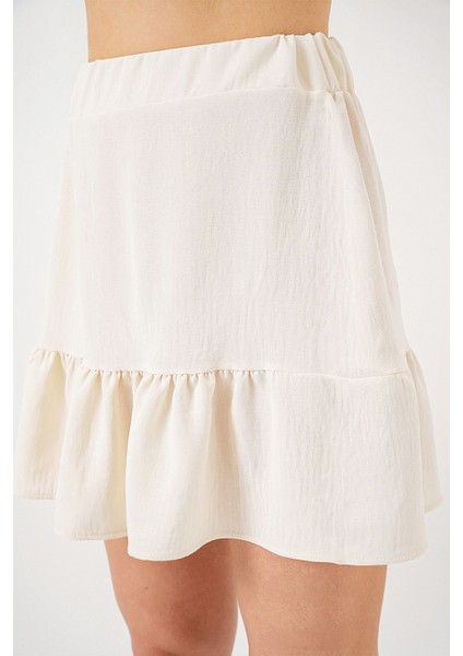 Kadın BDART Astarlı Dokulu Mini Etek Natural