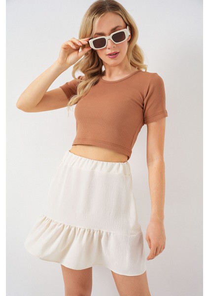 Kadın BDART Astarlı Dokulu Mini Etek Natural