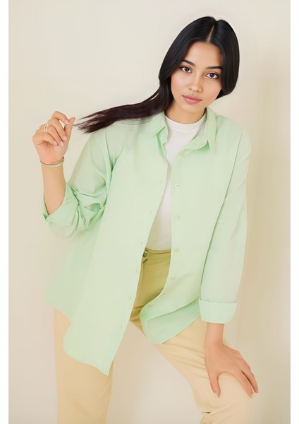 Kadın BDART Düğmeli Poplin Gömlek, Rahat Kesim Zümrüt Yeşili indirimleri