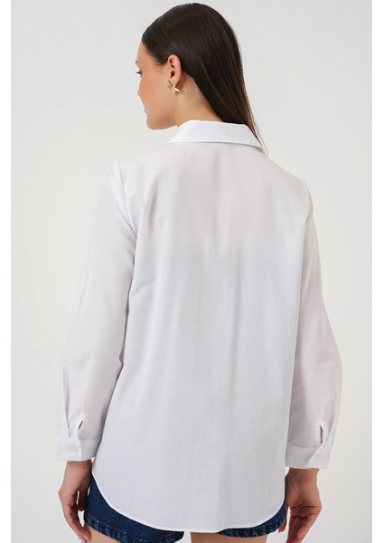 Kadın BDART Düğme Kapamalı Kapitone Poplin Gömlek Beyaz