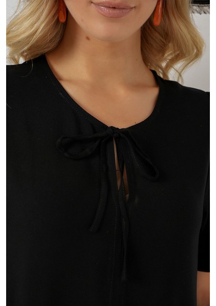 Kadın BDART Kemerli, Düğme Detaylı, Kısa Kollu Mini Elbise Black