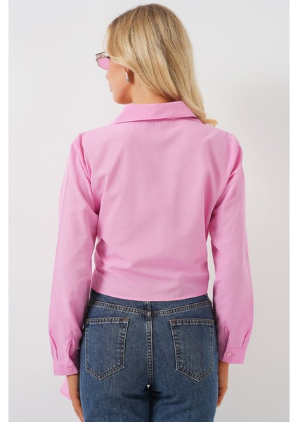Kadın BDART İkili Kısa Gömlek Bow Detaylı Pink