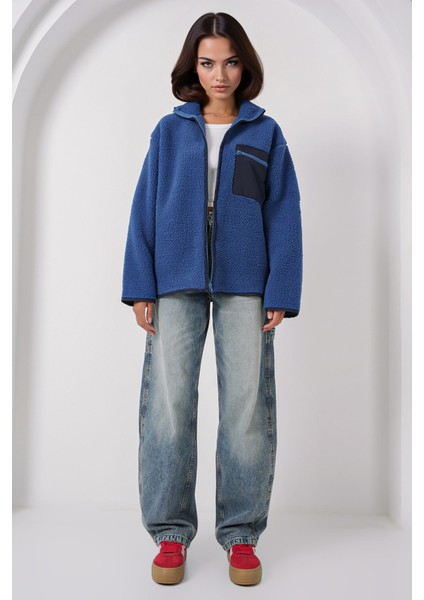 Kadın BDART Cep Detaylı Oversize Peluş Ceket Kobalt Mavisi fiyatları