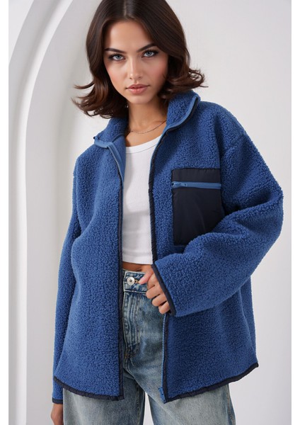 Kadın BDART Cep Detaylı Oversize Peluş Ceket Kobalt Mavisi modelleri