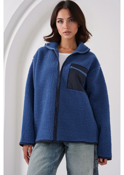 Kadın BDART Cep Detaylı Oversize Peluş Ceket Kobalt Mavisi fırsatları