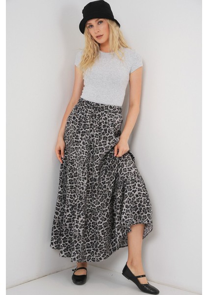 Kadın BDART Desenli Maxi Etek Grey