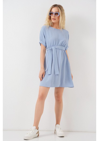 Kadın BDART Kemerli İkili Mini Elbise Blue
