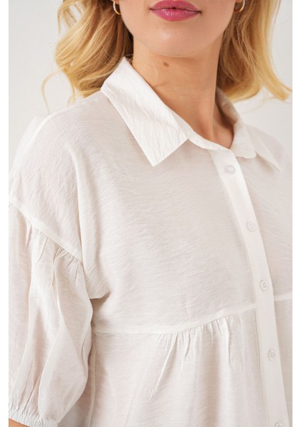 Kadın BDART Bol Kesim Düğmeli Kısa Gömlek White