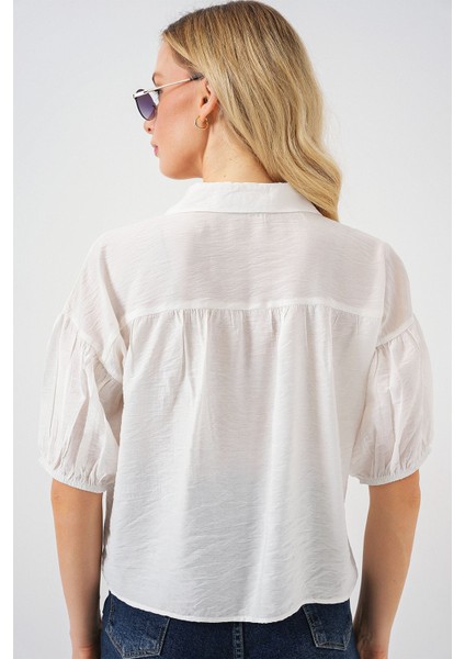 Kadın BDART Bol Kesim Düğmeli Kısa Gömlek White