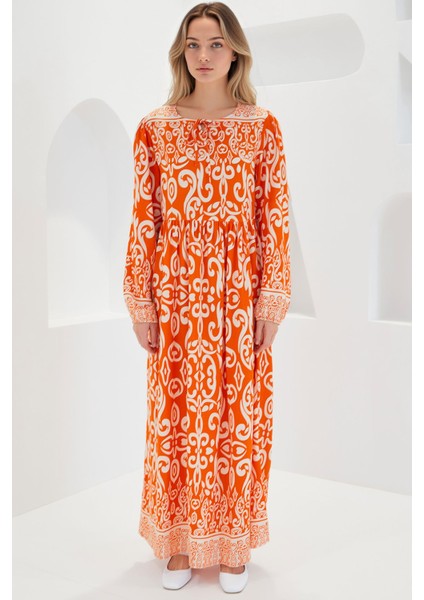 Kadın BDART Bağlamalı Desenli Maxi Elbise Çok Renkli indirimleri