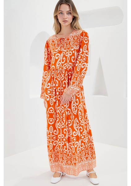 Kadın BDART Bağlamalı Desenli Maxi Elbise Çok Renkli