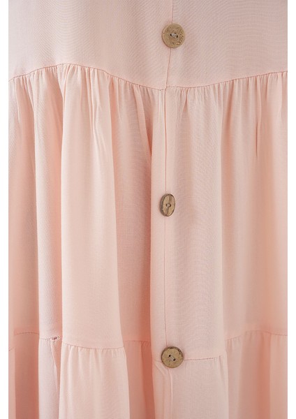 Kadın BDART Düğme Detaylı V-Yaka Kolsuz Mini Elbise Toz Pembe