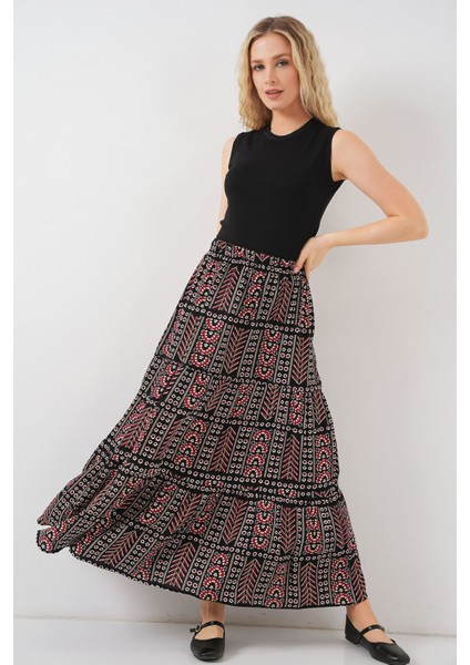 Kadın BDART Desenli Maxi Etek Black